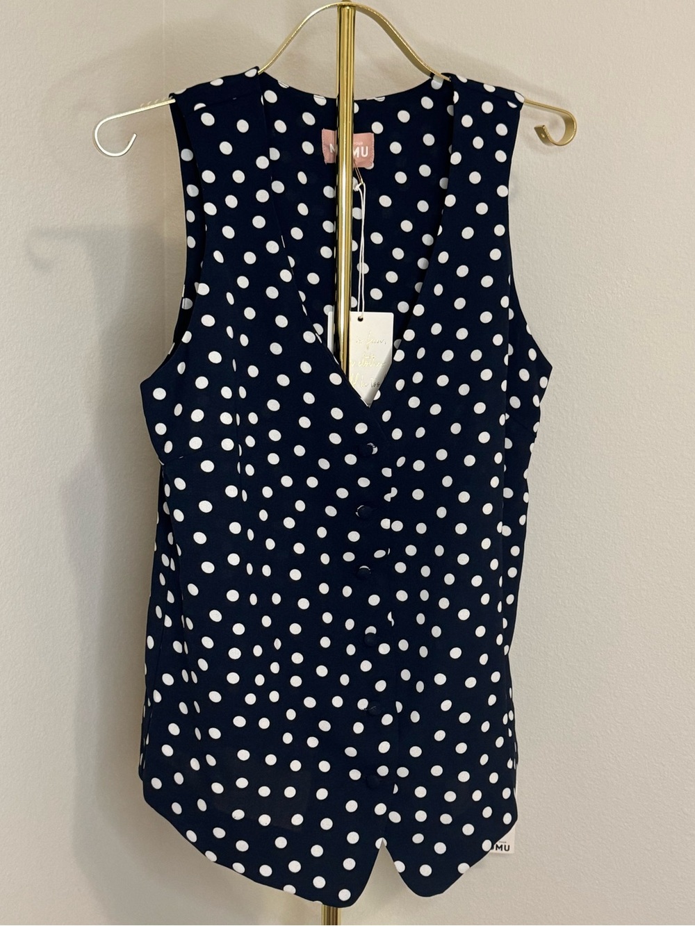 NWT Show Me Your Mumu - Navy Blue Polka Dot Button Down Vest - Size M